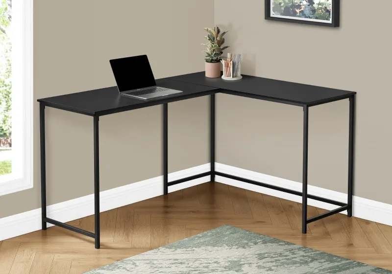 Monarch 58" L Corner Computer Desk - Black Top / Black Metal Frame