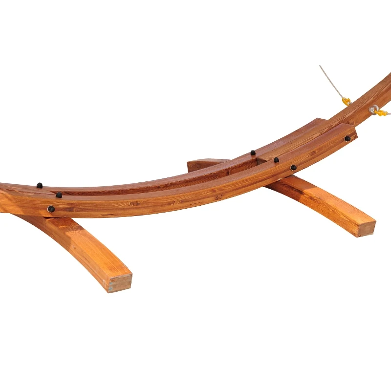 Outsunny 13' Wooden Arc Hammock with Canopy, Outdoor Hammock, Single Bed with Modern Curved Stand for Patio Backyard, Comfortable Polyester Fabic and Steel, White