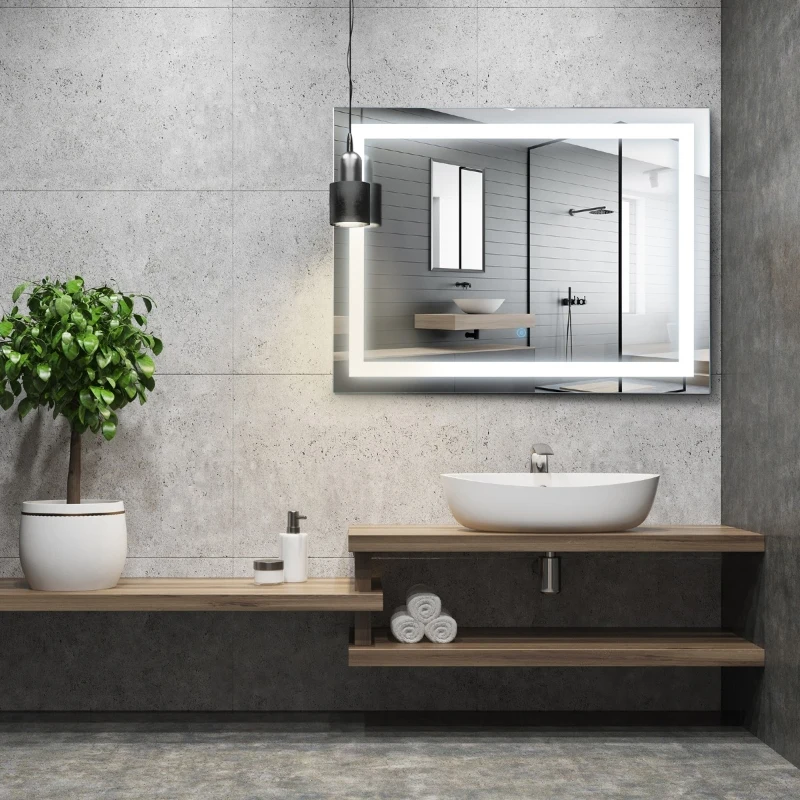 HOMCOM Illuminated LED Bathroom Vanity Mirrors with Lights Modern Makeup Wall Mirror