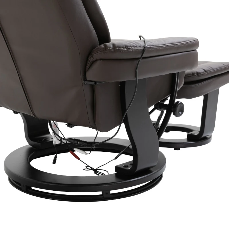 HOMCOM PU Leather Massage Sofa Recliner Chair with Ottoman Heated 10 Point Vibration Swiveling Armchair, Brown