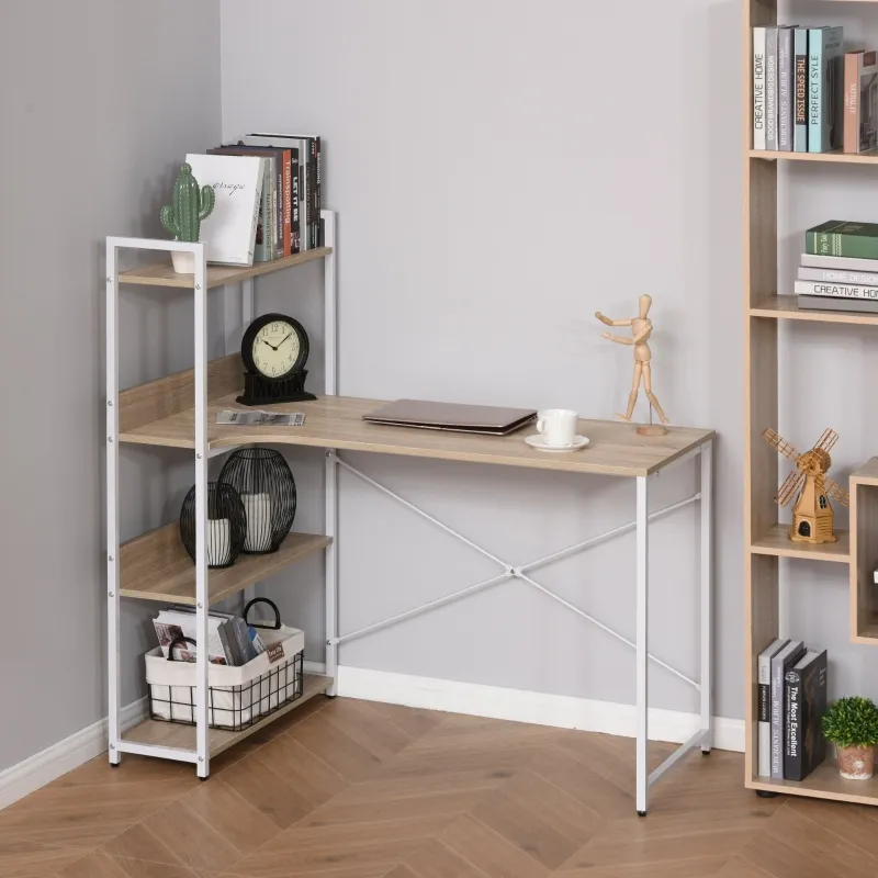 HOMCOM Retro Industrial Computer Workstation Office Desk with Storage Shelf, Multi-function for Home Office, Oak