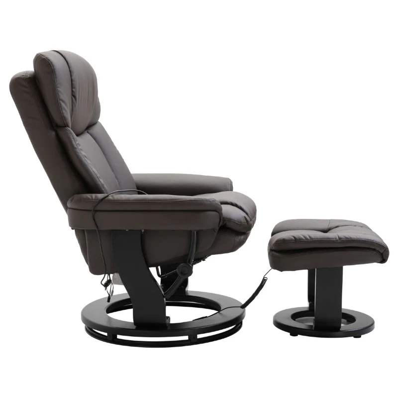 HOMCOM PU Leather Massage Sofa Recliner Chair with Ottoman Heated 10 Point Vibration Swiveling Armchair, Brown