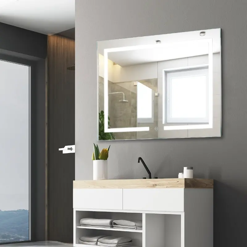 kleankin 32"x 24'' LED Bathroom Vanity Mirrors Wall Mounted Anti-Fog Function and Dimmable Touch Switch, Makeup Mirror with Lights