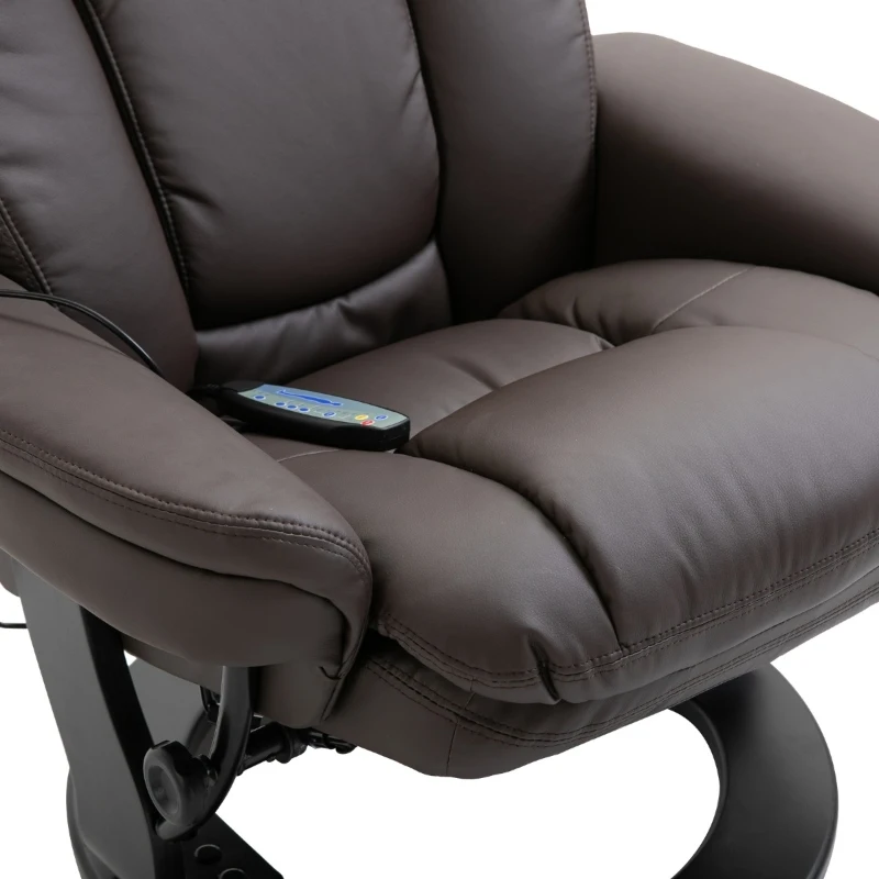 HOMCOM PU Leather Massage Sofa Recliner Chair with Ottoman Heated 10 Point Vibration Swiveling Armchair, Brown