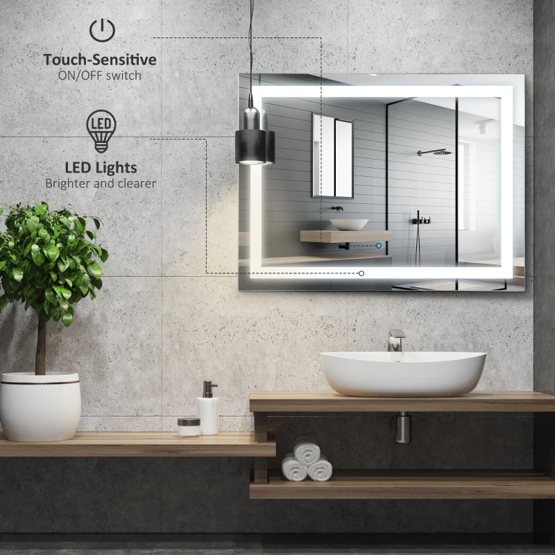 HOMCOM Illuminated LED Bathroom Vanity Mirrors with Lights Modern Makeup Wall Mirror