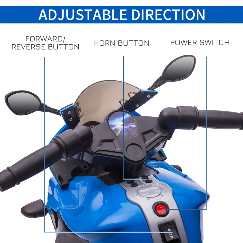 Aosom 6V Kids Motorcycle Dirt Bike Electric Battery-Powered Ride-On Toy Off-road Street Bike for Children with Rechargeable Battery, Pedal, Horn, Headlights, and Training Wheels for Balance Blue