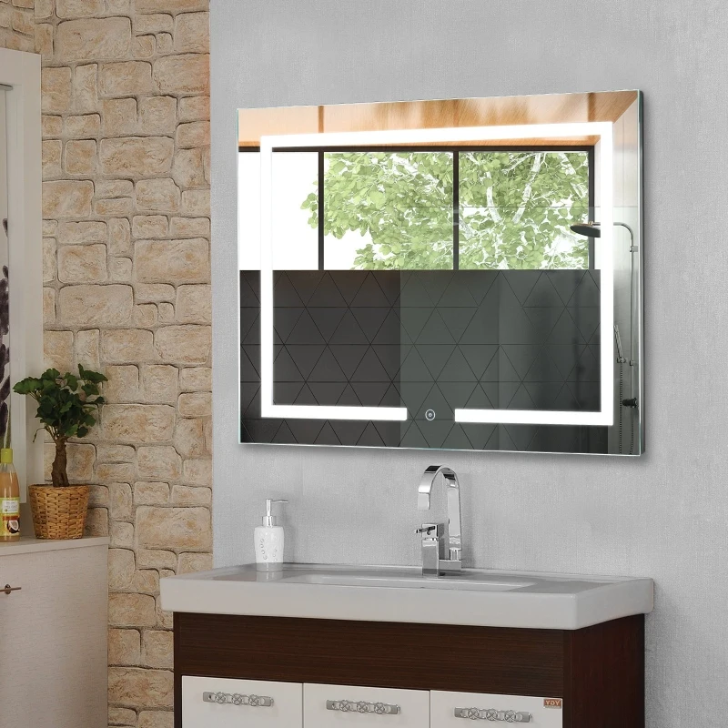 kleankin 32"x 24'' LED Bathroom Vanity Mirrors Wall Mounted Anti-Fog Function and Dimmable Touch Switch, Makeup Mirror with Lights