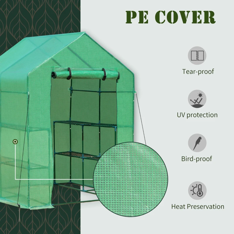 Outsunny 5' x 5' x 6' 2-Tier Shelf Greenhouse for Outdoor Garden Plant & Plant Use with PE Cover & Steel Frame