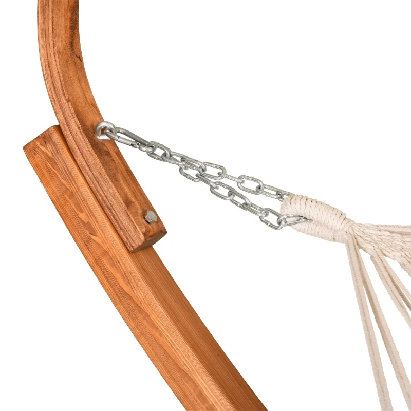 Outsunny 13' Wooden Arc Hammock with Canopy, Outdoor Hammock, Single Bed with Modern Curved Stand for Patio Backyard, Comfortable Polyester Fabic and Steel, White