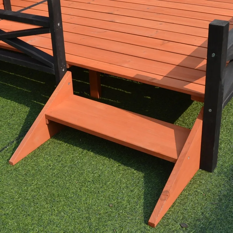 PawHut Wooden Dog House with Porch, Outside Dog House with Water-resistant Asphalt Roof, Ladders, Fencing, Window, for Small and Medium Dogs, Natural