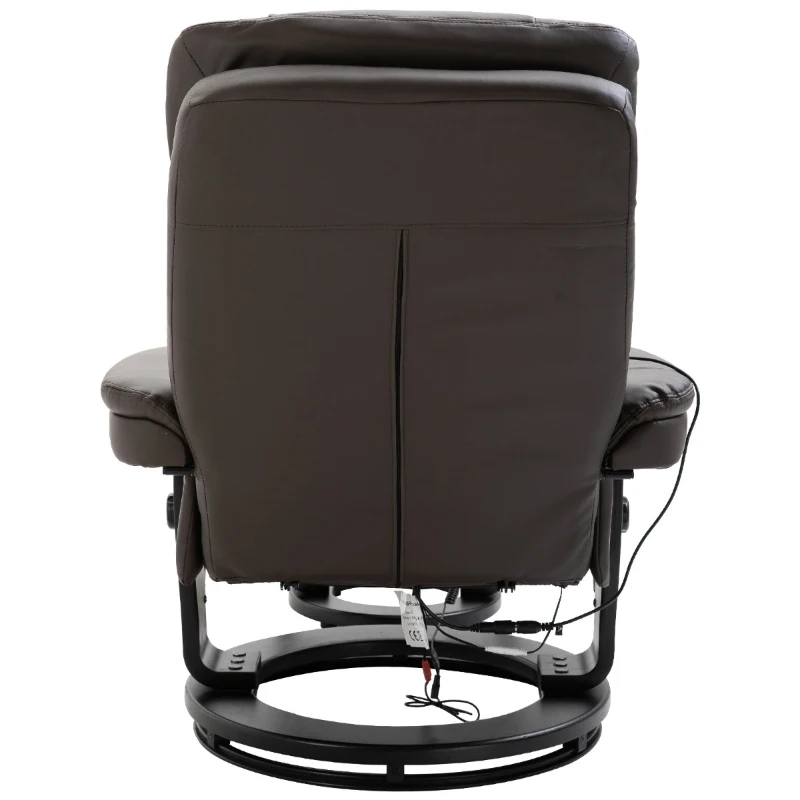 HOMCOM PU Leather Massage Sofa Recliner Chair with Ottoman Heated 10 Point Vibration Swiveling Armchair, Brown