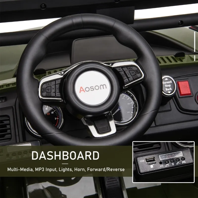 Aosom Kids Ride On Car Off Road Toy Truck SUV, 12V Electric Battery Powered with Remote Control, MP3 function, Adjustable Speed, and Four Wheel Spring Suspension, Green