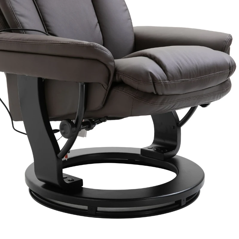 HOMCOM PU Leather Massage Sofa Recliner Chair with Ottoman Heated 10 Point Vibration Swiveling Armchair, Brown