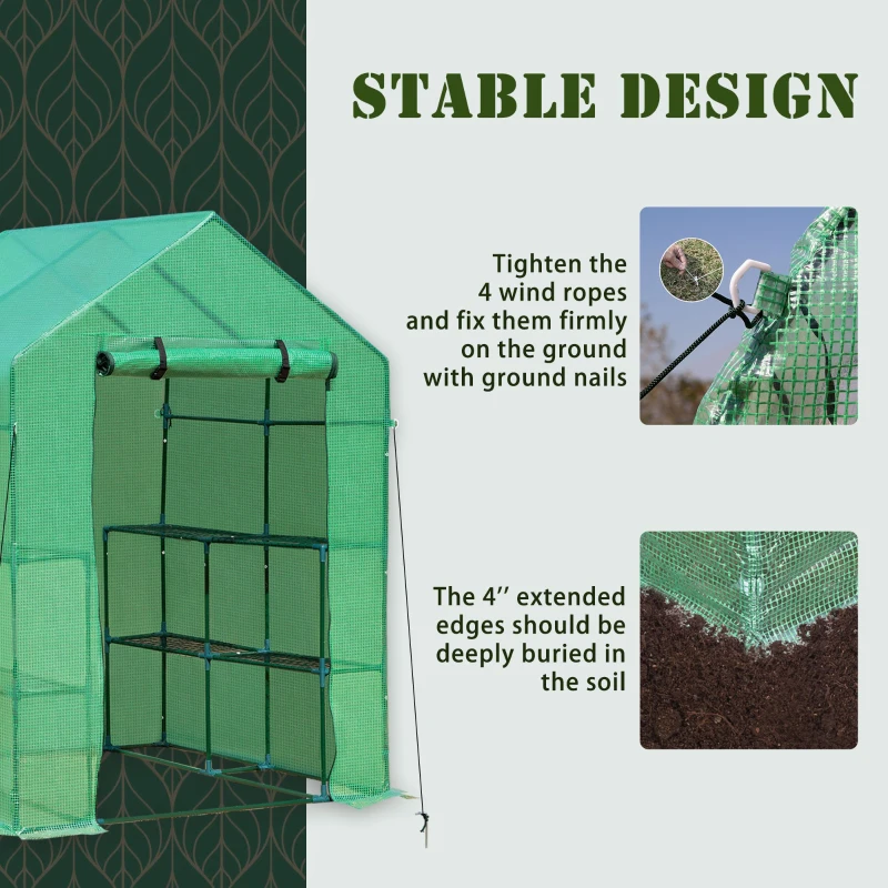 Outsunny 5' x 5' x 6' 2-Tier Shelf Greenhouse for Outdoor Garden Plant & Plant Use with PE Cover & Steel Frame