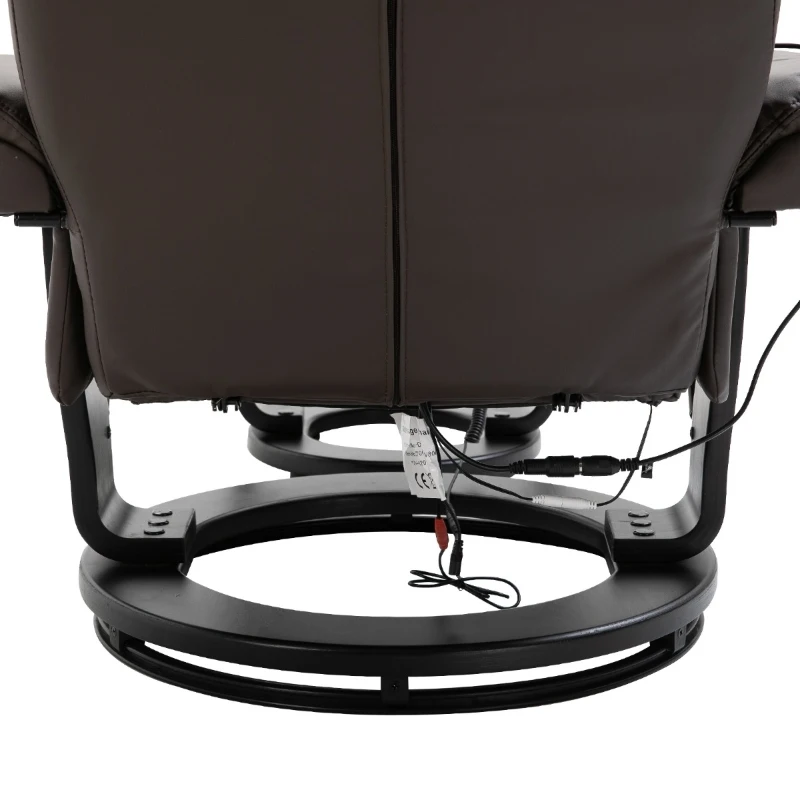 HOMCOM PU Leather Massage Sofa Recliner Chair with Ottoman Heated 10 Point Vibration Swiveling Armchair, Brown