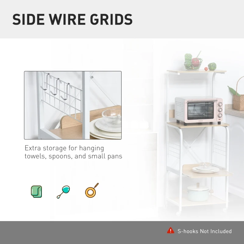 HOMCOM Rolling Dorm Kitchen Cart w/Shelving, 2 Lockable Wheels, and Side Wire Grids