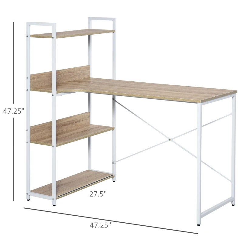 HOMCOM Retro Industrial Computer Workstation Office Desk with Storage Shelf, Multi-function for Home Office, Oak