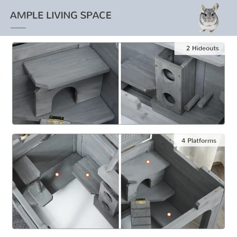 PawHut Wooden Extra Large Hamster Cage with Swings, Small Animal Cage and Habitat with Jumping Platforms, Hamster Habitat, Rats, Mice, Pull-Out Tray