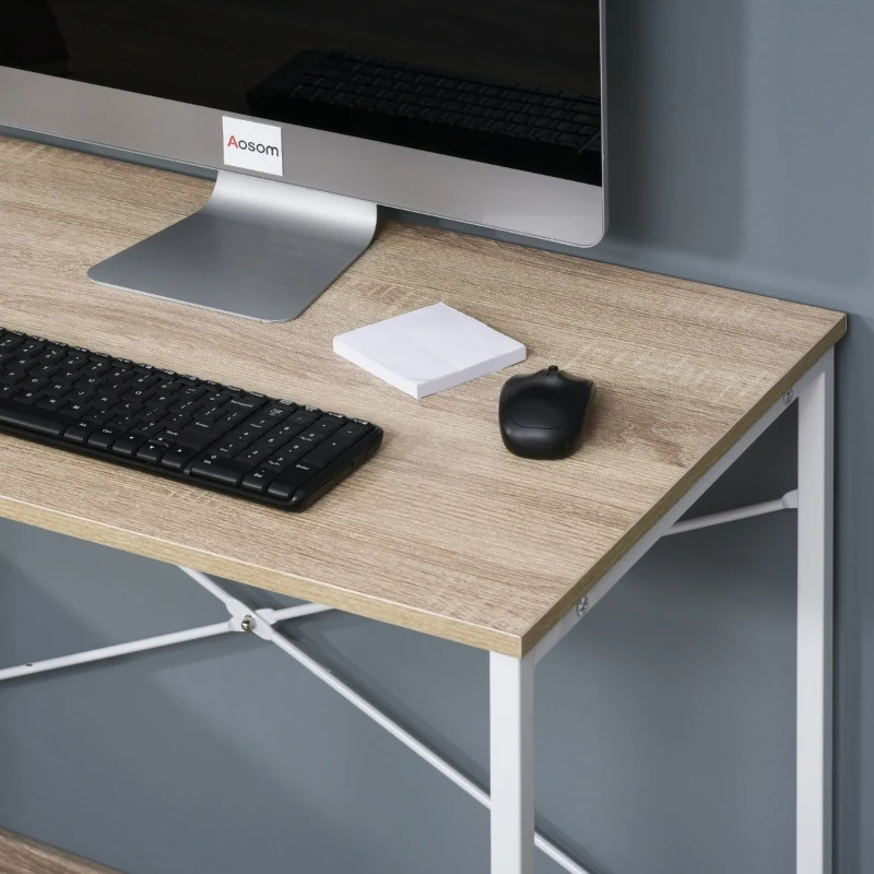 HOMCOM Retro Industrial Computer Workstation Office Desk with Storage Shelf, Multi-function for Home Office, Oak