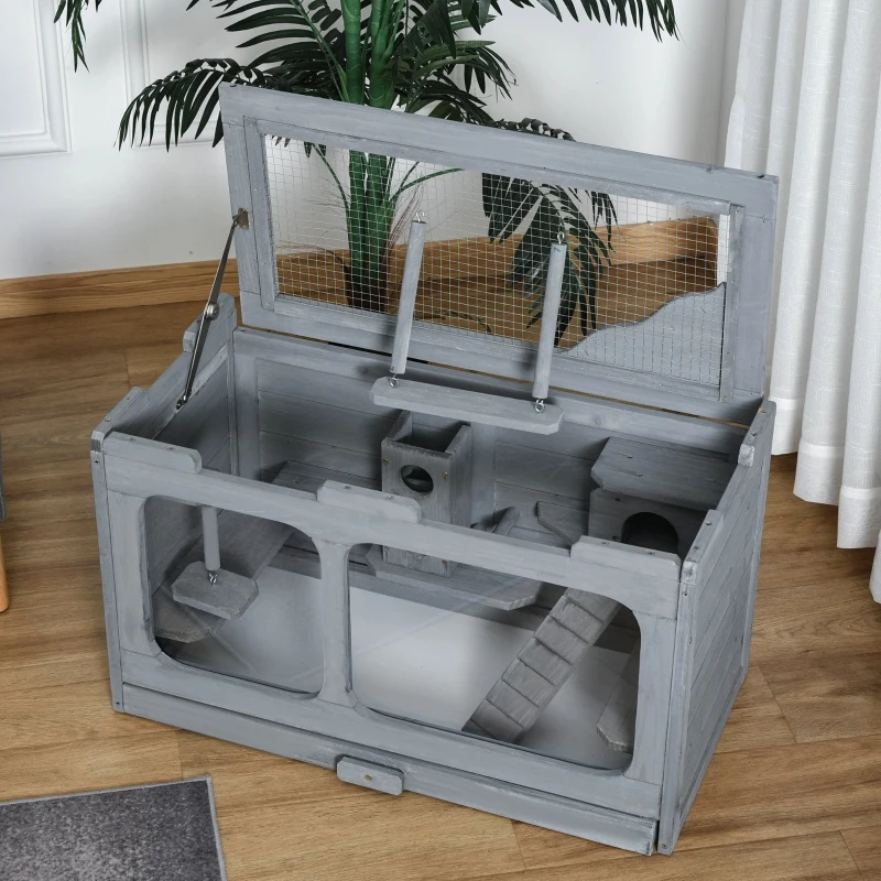 PawHut Wooden Extra Large Hamster Cage with Swings, Small Animal Cage and Habitat with Jumping Platforms, Hamster Habitat, Rats, Mice, Pull-Out Tray