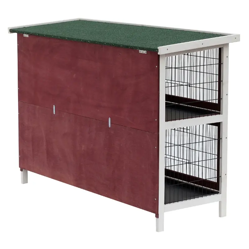 PawHut 54" 2-Story Weatherproof Stackable Elevated Wooden Rabbit Hutch with Enclosed Run and Pull-Out Trays