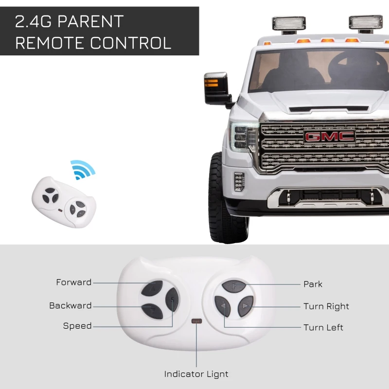 Aosom 12V Battery Kids GMC Sierra HD Ride On Toy with Remote Control, Bright Headlights & Working Suspension - White