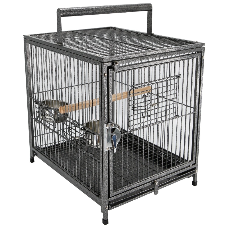 PawHut 18"x 14" x 22" Metal Portable Heavy Duty Travel Bird Cage with Handle & Perch - Black Vein