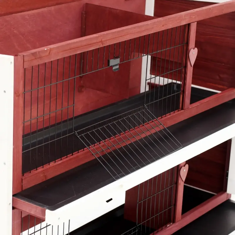 PawHut 54" 2-Story Weatherproof Stackable Elevated Wooden Rabbit Hutch with Enclosed Run and Pull-Out Trays