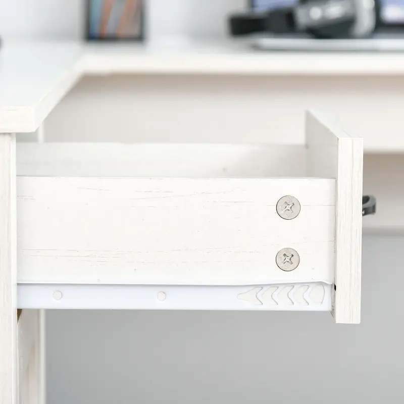 HOMCOM L-Shaped Desk with Hutch, Computer Desk with Drawers, Home Office Corner Desk Study Workstation Table with Storage Cabinets Shelves, White