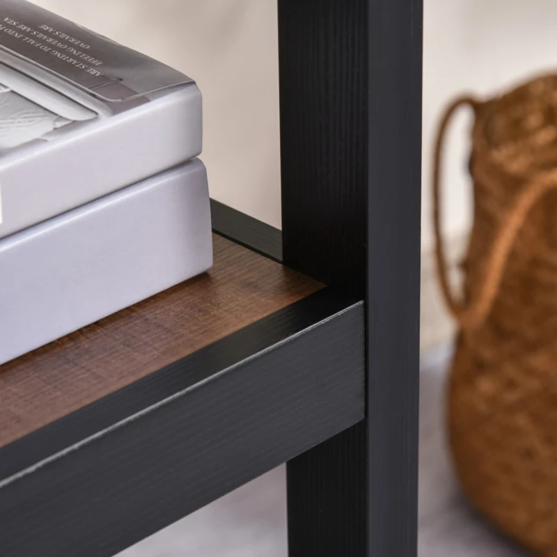 HOMCOM Two-Tone Woodgrain Writing Work Desk with Large Desktop and 2 Open Storage Shelves for Office, Dark Walnut/Black