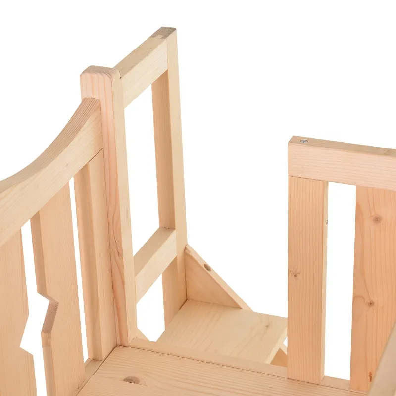 PawHut 2-Story Wooden Cat House with 2 Elevated Pet Beds, Protective & Secure Side Rails & Sturdy Wooden Design, Natural