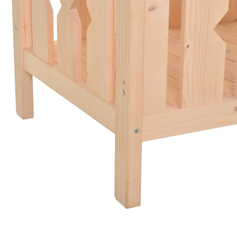 PawHut 2-Story Wooden Cat House with 2 Elevated Pet Beds, Protective & Secure Side Rails & Sturdy Wooden Design, Natural