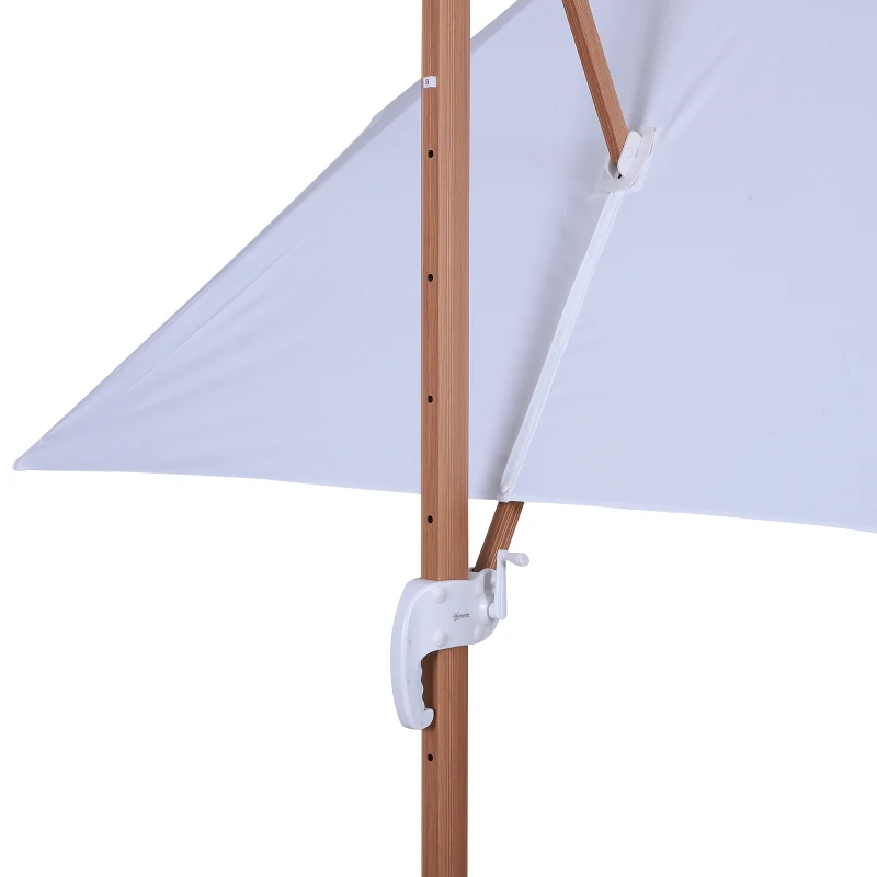Outsunny 10ft x 10 ft Patio Offset Parasol Hanging Cantilever Umbrella with Deluxe Wood Pattern Effect Design, Adjustable Tilt and 360° Rotation, White