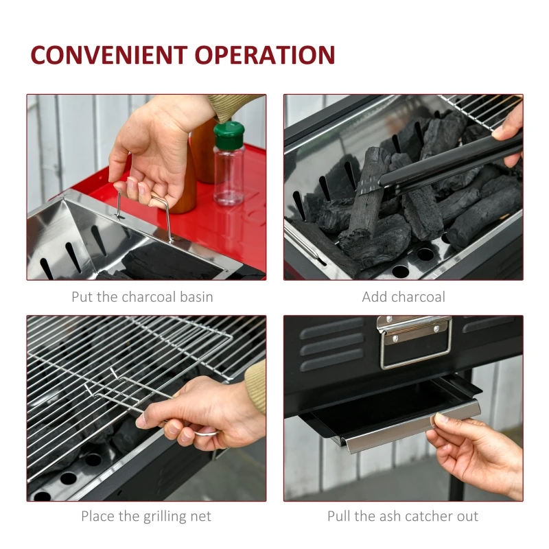 Outsunny 47" Portable Charcoal Grill BBQ Height Adjustable Outdoor Backyard Barbecue w/ Side Shelves, Grill Net & Pan Easy Set-up for Outdoor Cooking Picnic Camping