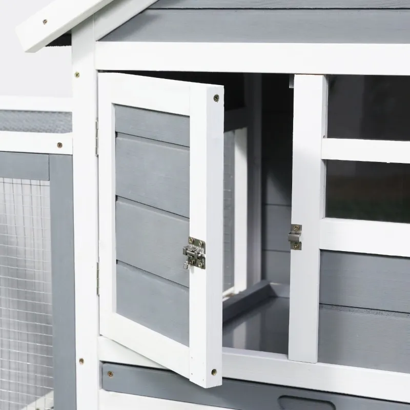 PawHut Indoor Rabbit Enclosure, 48" Weatherproof Wooden Rabbit Hutch, with Slanted Asphalt Roof & Fun Outdoor Run for Bunnies & Ferrets - Gray
