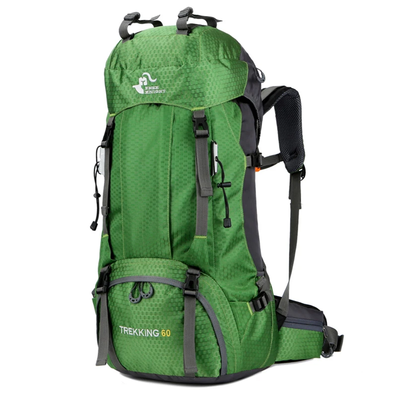 60L Waterproof Foldable Backpack Camping Bag with Rain Cover Green