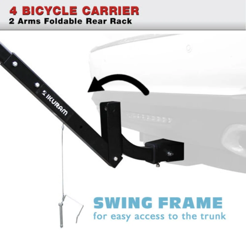 IKURAM Folding 4 Bicycle Bike Car Carrier Rear Rack 2" Tow Bar Hitch Mount