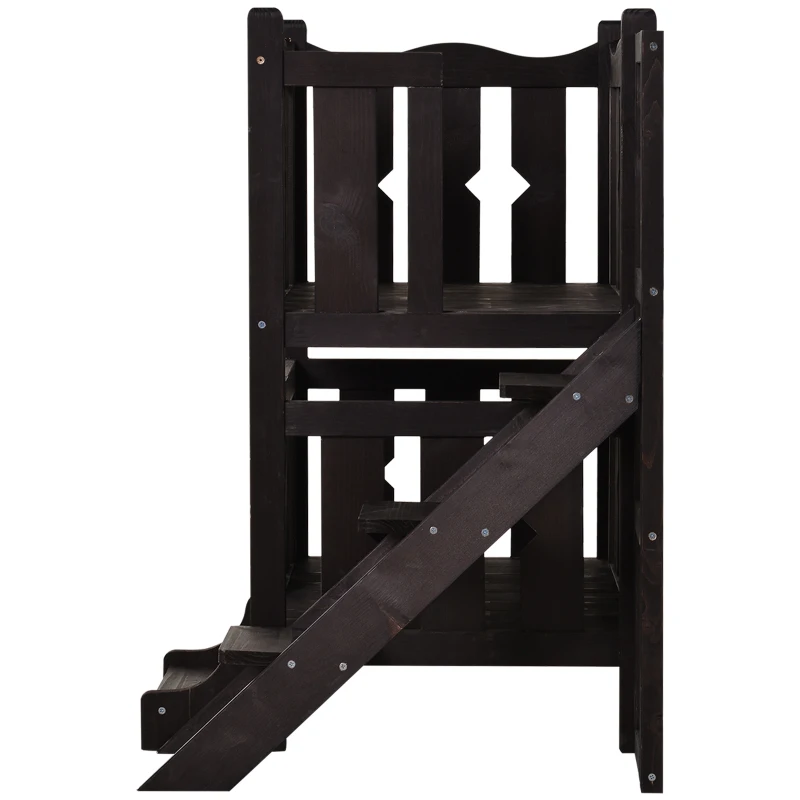 PawHut 2-Story Wooden Cat House with 2 Elevated Pet Beds, Protective & Secure Side Rails, & Sturdy Wooden Design - Coffee