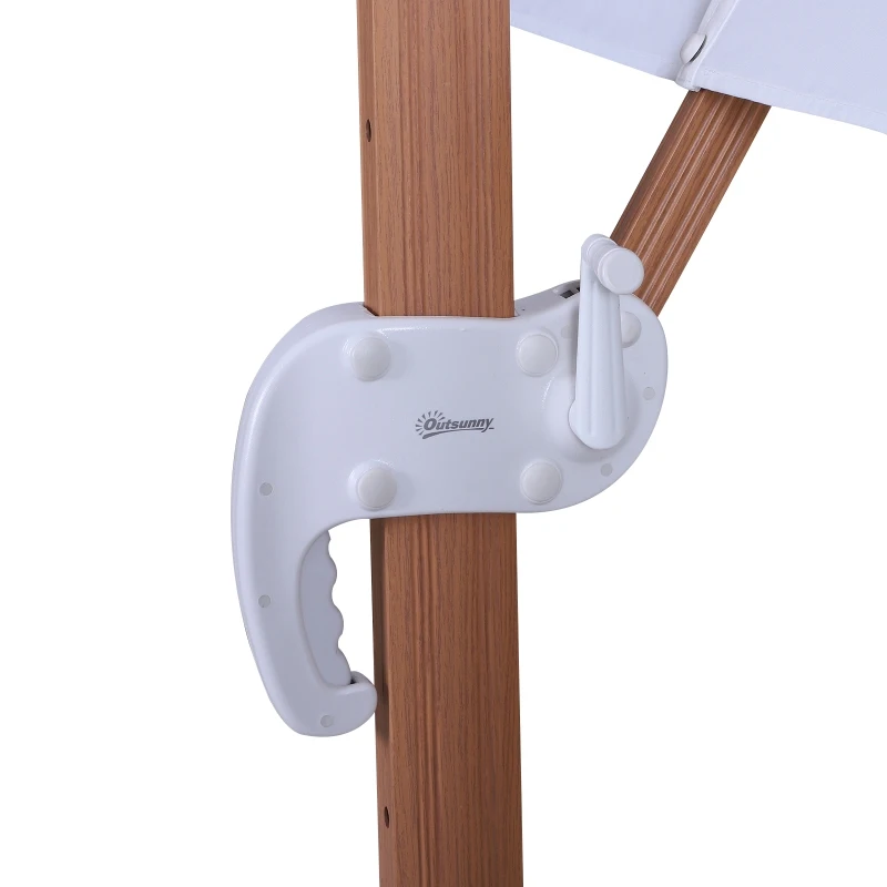 Outsunny 10ft x 10 ft Patio Offset Parasol Hanging Cantilever Umbrella with Deluxe Wood Pattern Effect Design, Adjustable Tilt and 360° Rotation, White