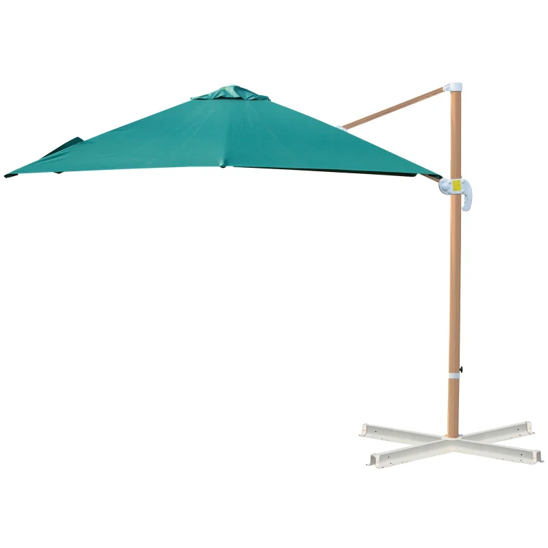 Outsunny 10' x 10' Patio Offset Parasol Hanging Cantilever Umbrella with 360° Rotation & Adjustable Tilt - Green