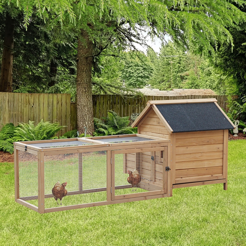 PawHut 2-Tier Chicken Coop, Wooden Hen House, Poultry Habitat Outdoor Backyard with Removable Tray, Nesting Box, Outside Run, Ramp, 71"x36"x31"