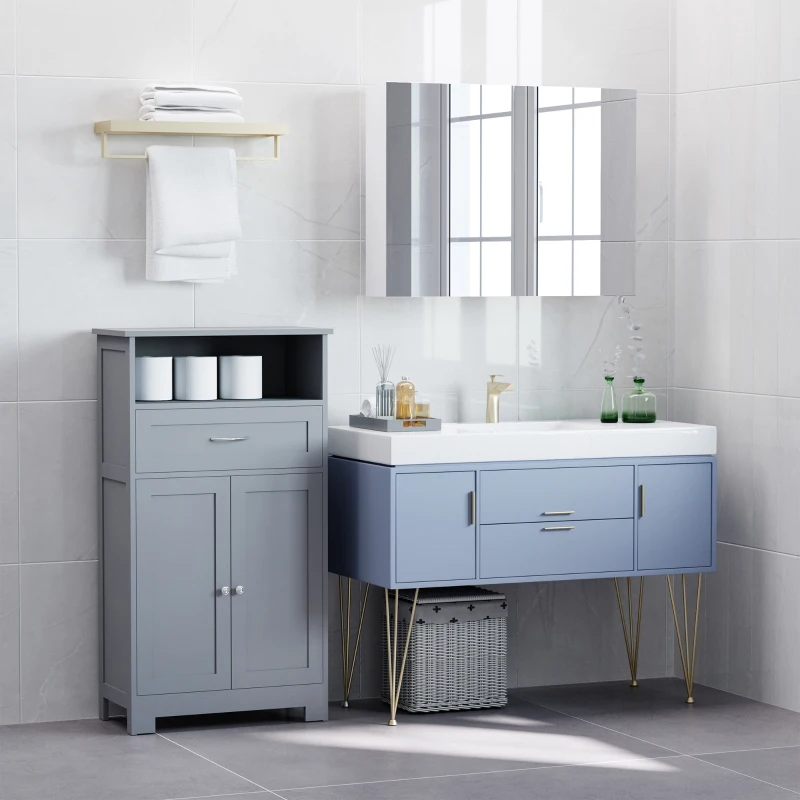 kleankin Modern Bathroom Floor Cabinet, Free Standing Storage Cabinet, Linen Cabinet with Drawer and Adjustable Shelf, Gray