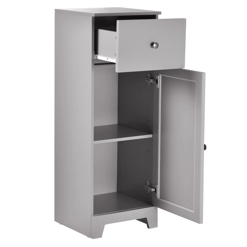 kleankin Short Bathroom Storage Cabinet, Cabinet Organizer with 1 Drawer and Adjustable Shelf for Living Room, Grey