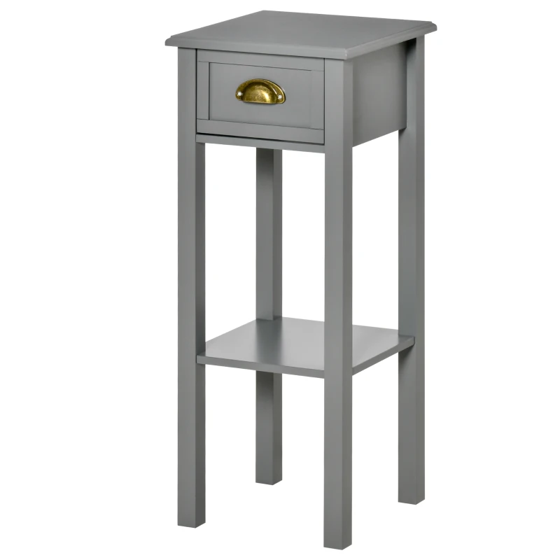 HOMCOM 2-Tier Tall Side Table, Nightstand End Table w/ Drawer & Bottom Shelf for Living Room, Bedroom, Gray