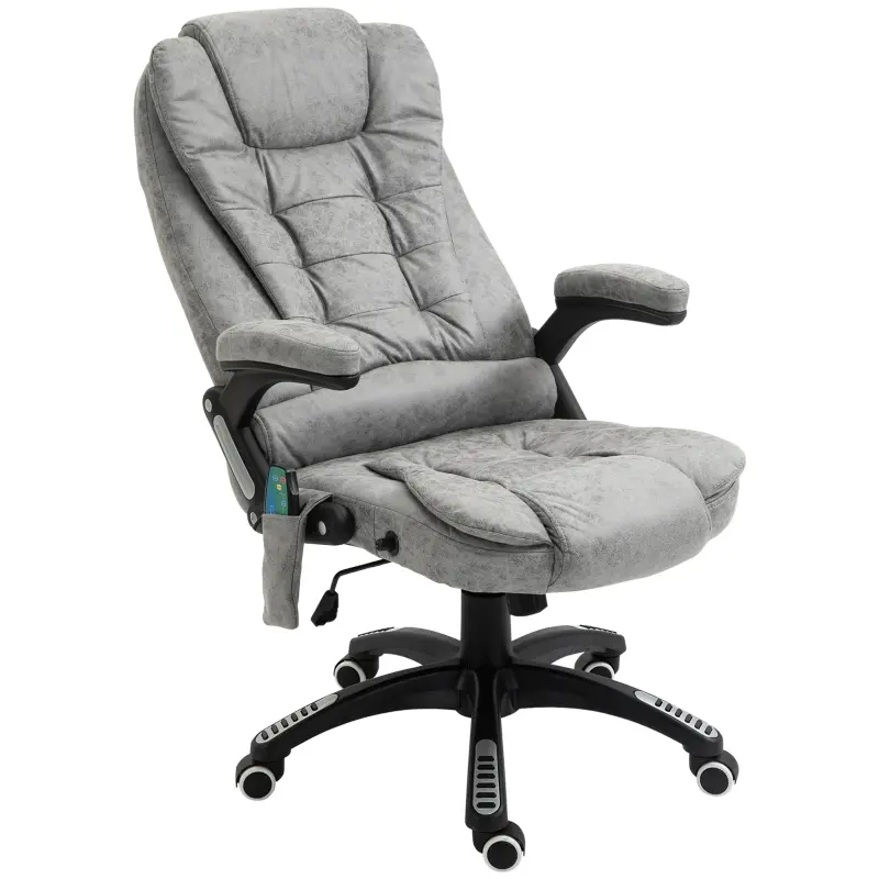 Vinsetto 6 Point Vibration Massage Office Chair with Heat, High Back Executive Office Chair with Padded Armrests, Microfiber Reclining Computer Chair, Gray
