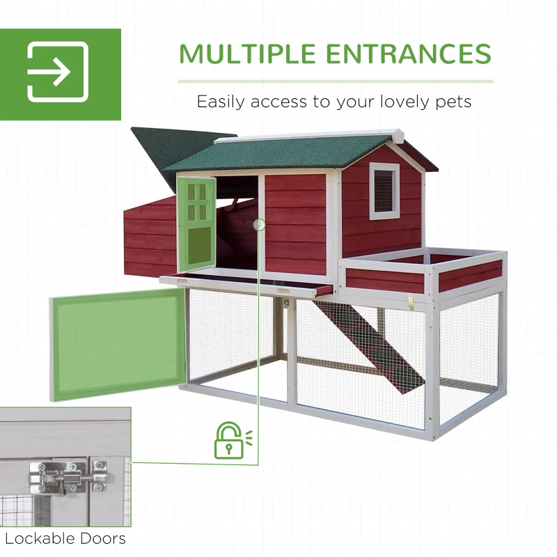 PawHut 63" Chicken Coop Wooden Poultry Hen Hutch House Nesting Cage Box - White and Green