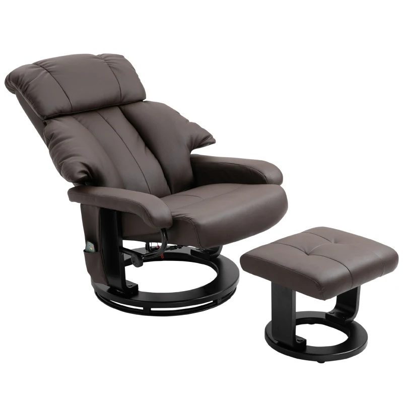 HOMCOM Massage Recliner Chair with Ottoman, 360° Swivel Recliner and Footstool, PU Leather Reclining Chair with Side Pocket and Remote Control, Brown