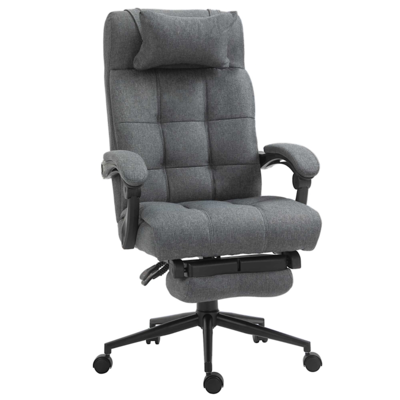Vinsetto Reclining Office Chair Rolling Swivel Chair Footrest Linen-Feel, Dark Grey