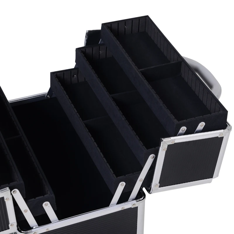 HOMCOM Professional Rolling Full Makeup Travel Train Case, Large Storage Cosmetic Trolley with Folding Trays, Drawer and Locks, Black