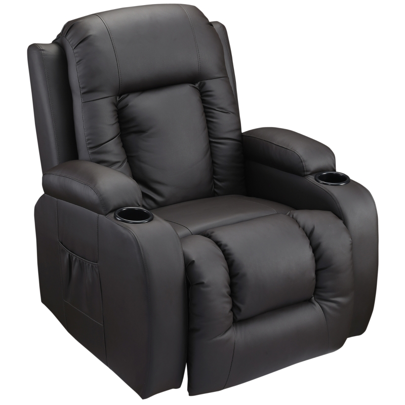 HOMCOM Luxury Faux Leather Heated Vibrating 8 Point Massage Recliner Chair with 360 Swivel and Remote, Dark Brown